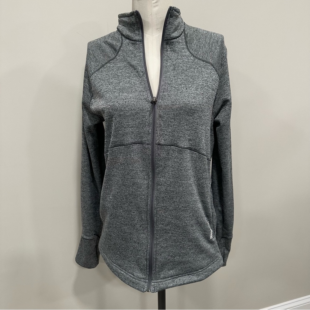 REEBOK Gray Zip Fleece Lined Slim Fit Jacket Running Gym Workout Size Medium